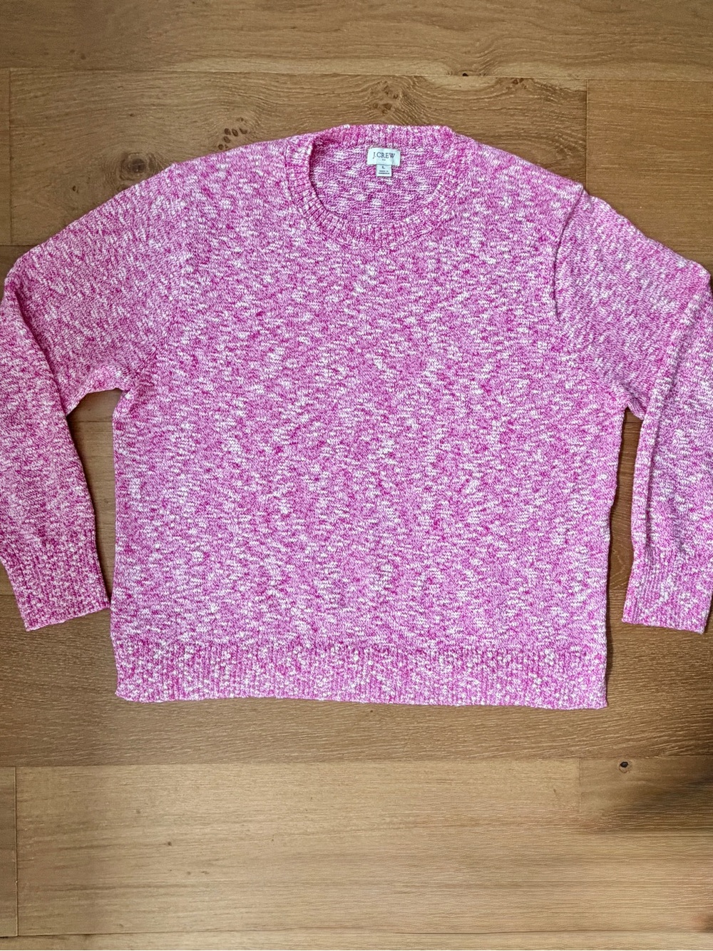 JCrew Marled Knit Crewneck Pullover Sweater Pink White Wms L Preppy Cotton Light